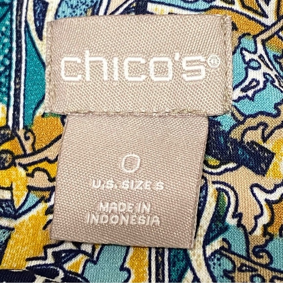 Chico’s Patchwork Tunic Top Boho Abstract Floral Cutout Scoop Neck Size 0 Small - Picture 8 of 10